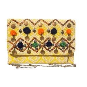 Fun Yellow Bohemian Embellished Clutch Or Crossbody Purse By Charade,‎ Pre-Owned